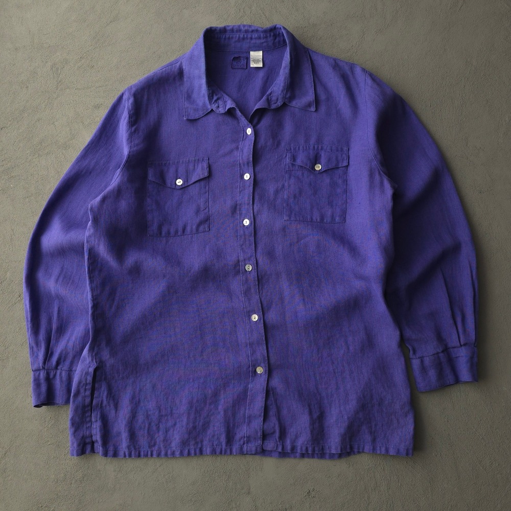 Vintage 90s Lino by Chico's Purple Linen Button Up Shirt Size 2